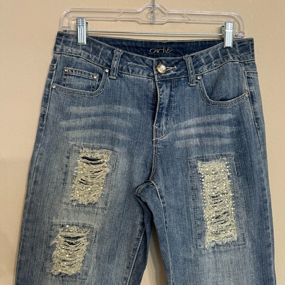 Cache Vintage Embellished Blue Jeans Denim Straight Legs Sz 6 Rhinestones Bling - Picture 5 of 16